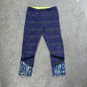 GAIAM Purple & Neon Lime Green Yoga Pants with Mesh Insets on Legs- EUC - Size M